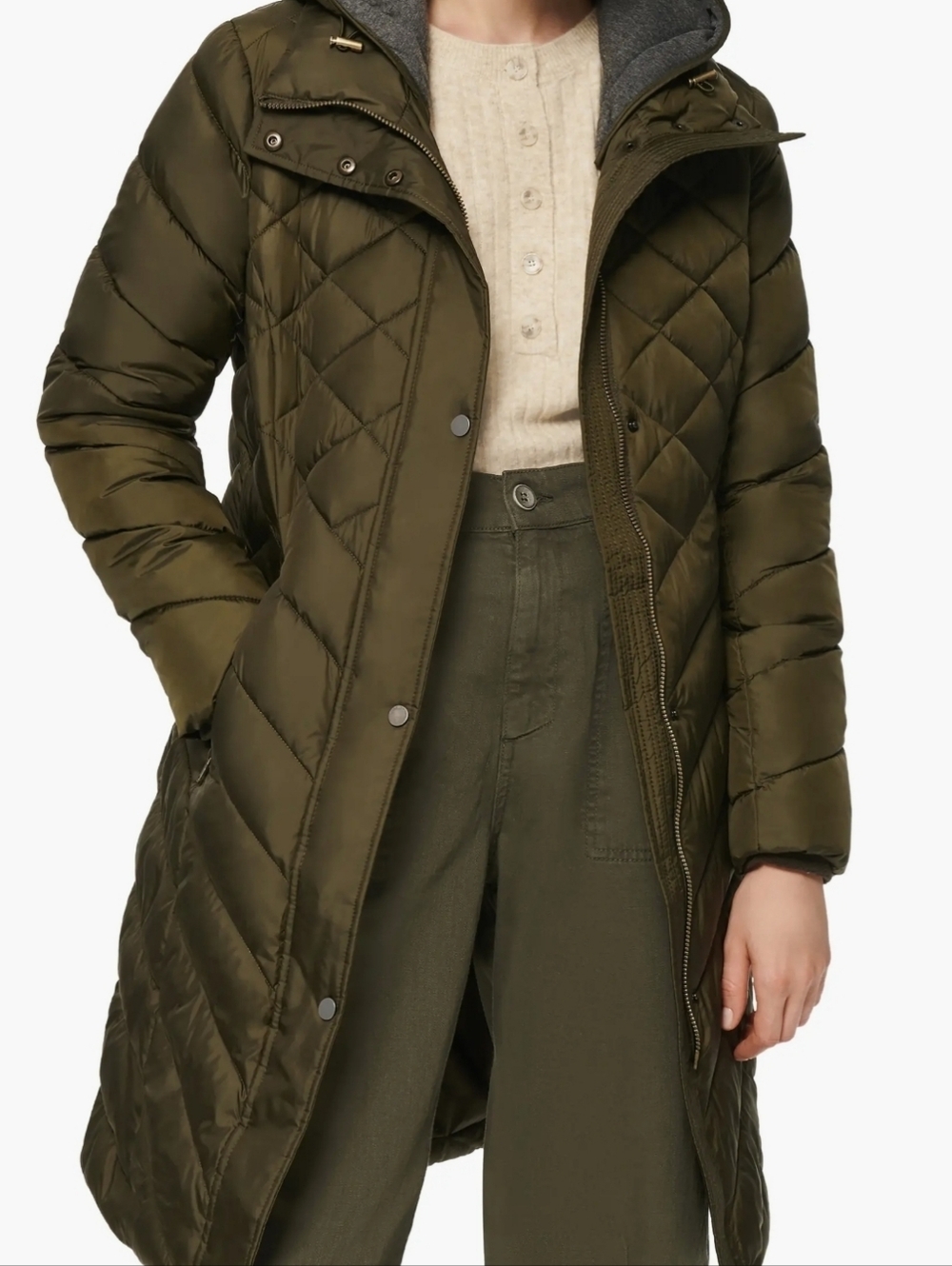 MARC NEW YORK Andrew Marc Women's Size L Olive Hooded Long Puffer Coat